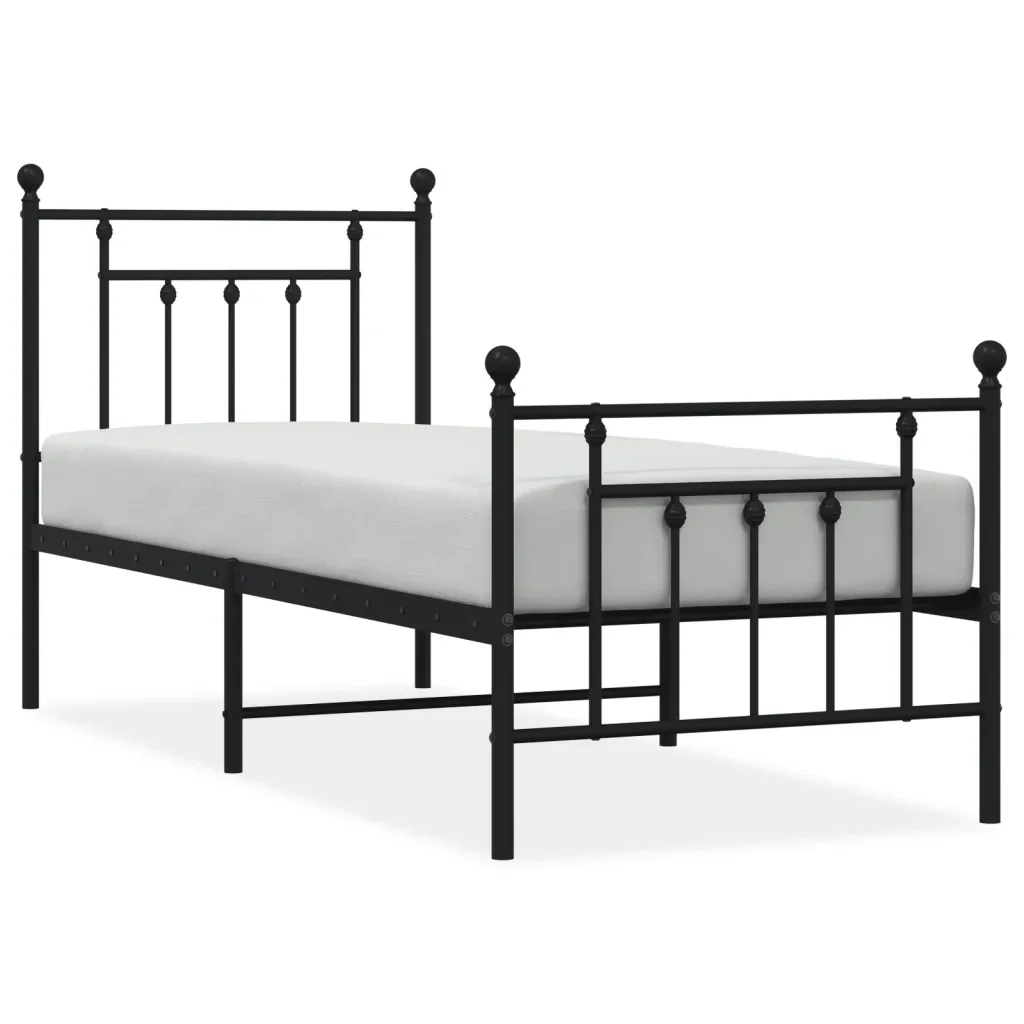 Letto singolo | Letto per adulti | Giroletto con Testiera e Pediera Metallo Nero 75x190 cm
