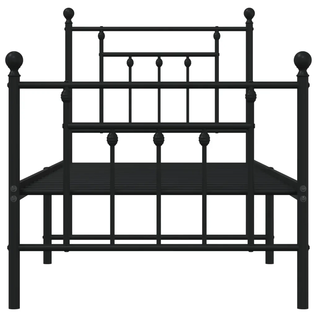 Letto singolo | Letto per adulti | Giroletto con Testiera e Pediera Metallo Nero 75x190 cm - Image 6