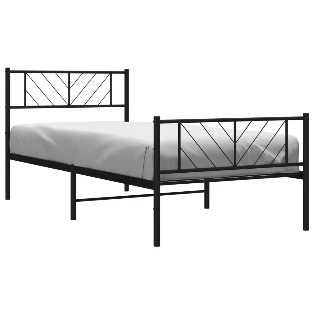 Letto singolo | Letto per adulti | Giroletto con Testiera e Pediera Metallo Nero 75x190 cm - Image 4