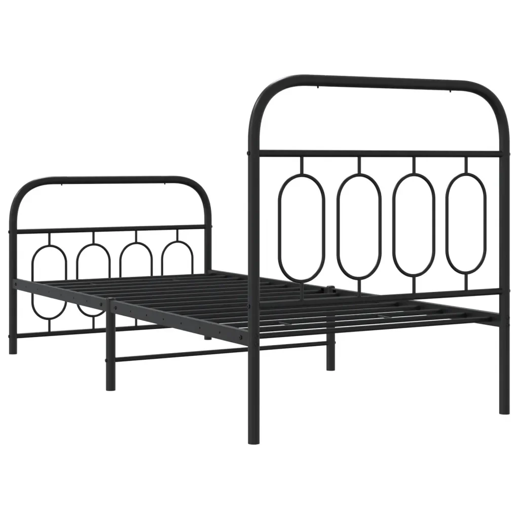 Letto singolo | Letto per adulti | Giroletto con Testiera e Pediera Metallo Nero 80x200 cm - Image 6