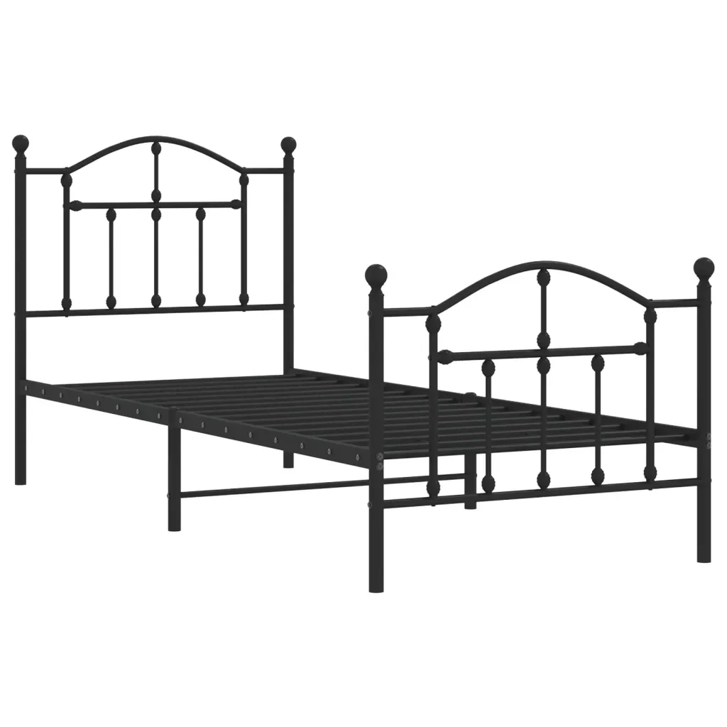 Letto singolo | Letto per adulti | Giroletto con Testiera e Pediera Metallo Nero 80x200 cm - Image 4