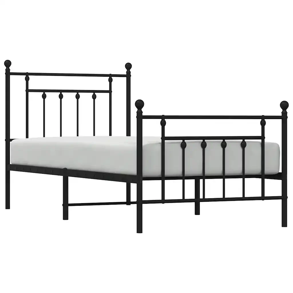 Letto singolo | Letto per adulti | Giroletto con Testiera e Pediera Metallo Nero 80x200 cm - Image 5