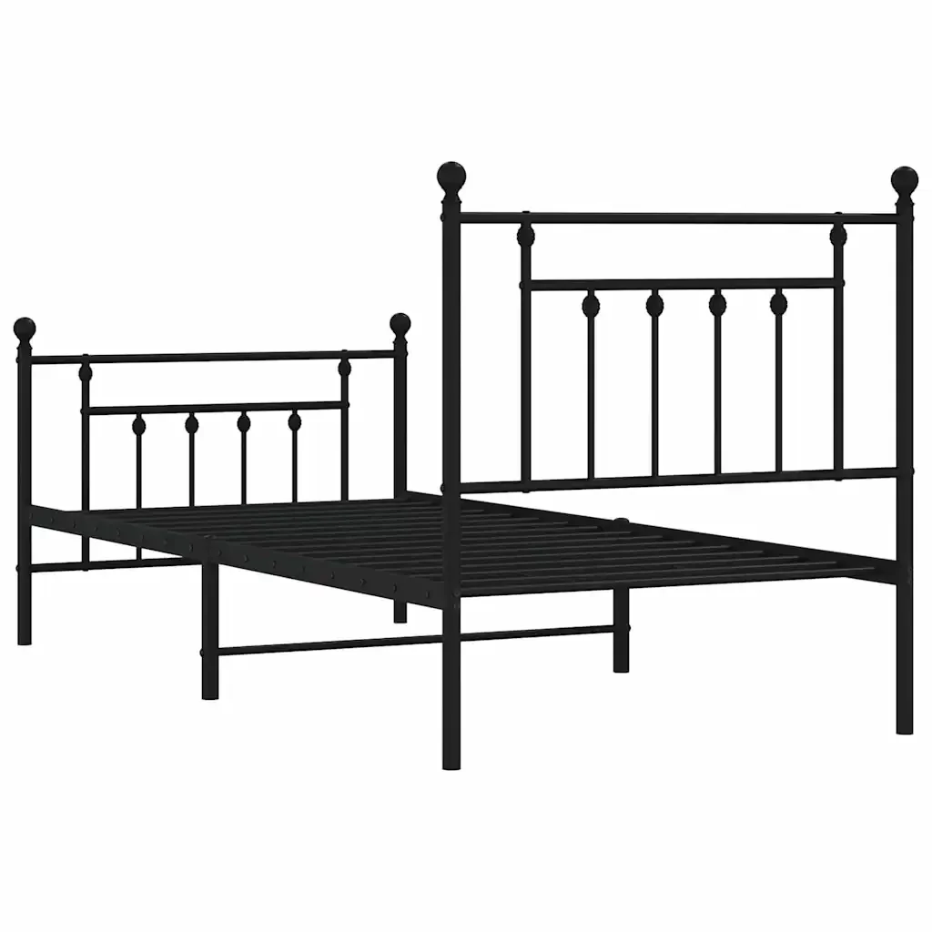 Letto singolo | Letto per adulti | Giroletto con Testiera e Pediera Metallo Nero 80x200 cm - Image 8