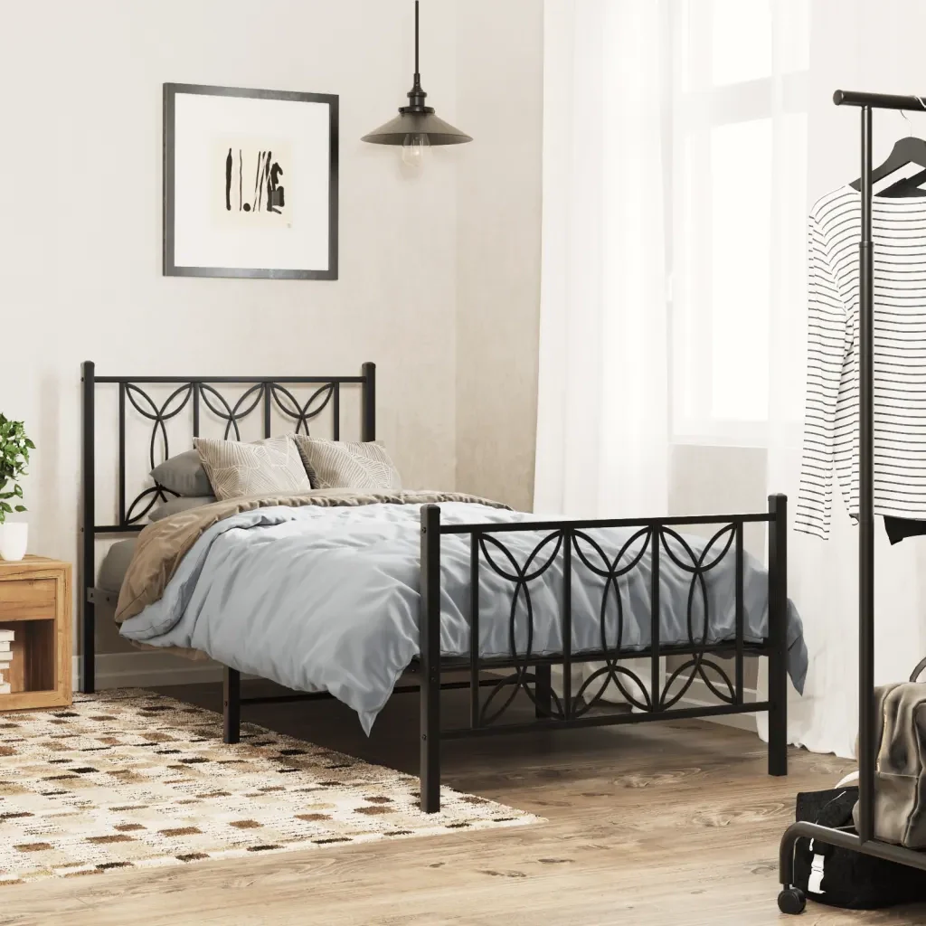 Letto singolo | Letto per adulti | Giroletto con Testiera e Pediera Metallo Nero 80x200 cm - Image 2