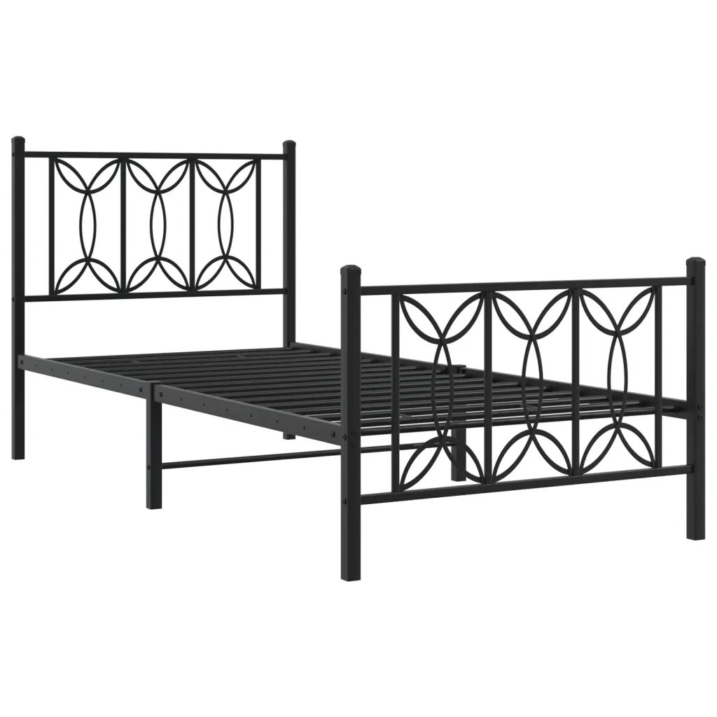 Letto singolo | Letto per adulti | Giroletto con Testiera e Pediera Metallo Nero 80x200 cm - Image 3