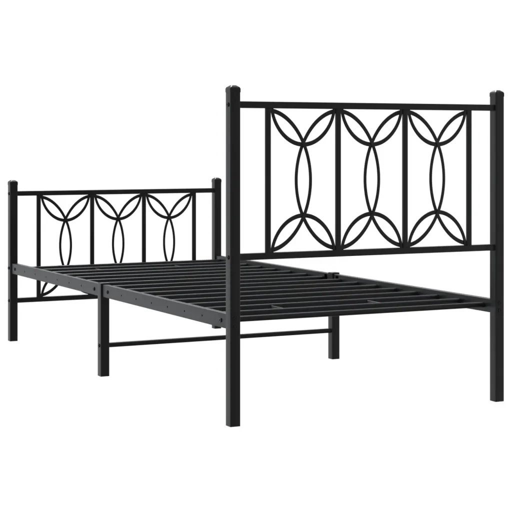 Letto singolo | Letto per adulti | Giroletto con Testiera e Pediera Metallo Nero 80x200 cm - Image 6