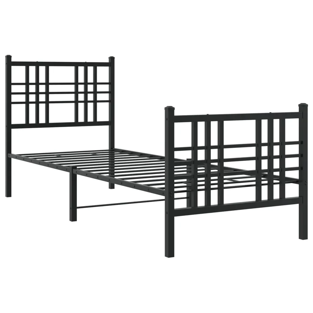 Letto singolo | Letto per adulti | Giroletto con Testiera e Pediera Metallo Nero 80x200 cm - Image 3