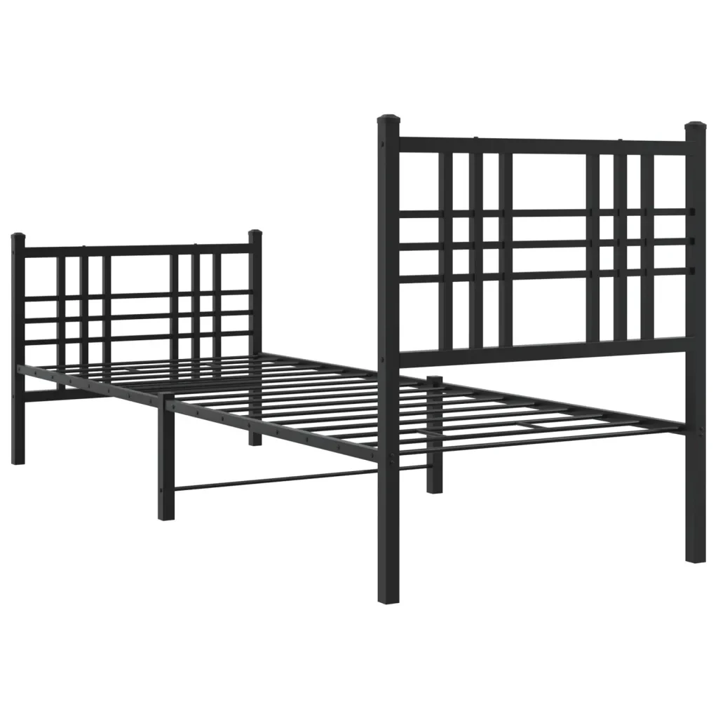 Letto singolo | Letto per adulti | Giroletto con Testiera e Pediera Metallo Nero 80x200 cm - Image 6