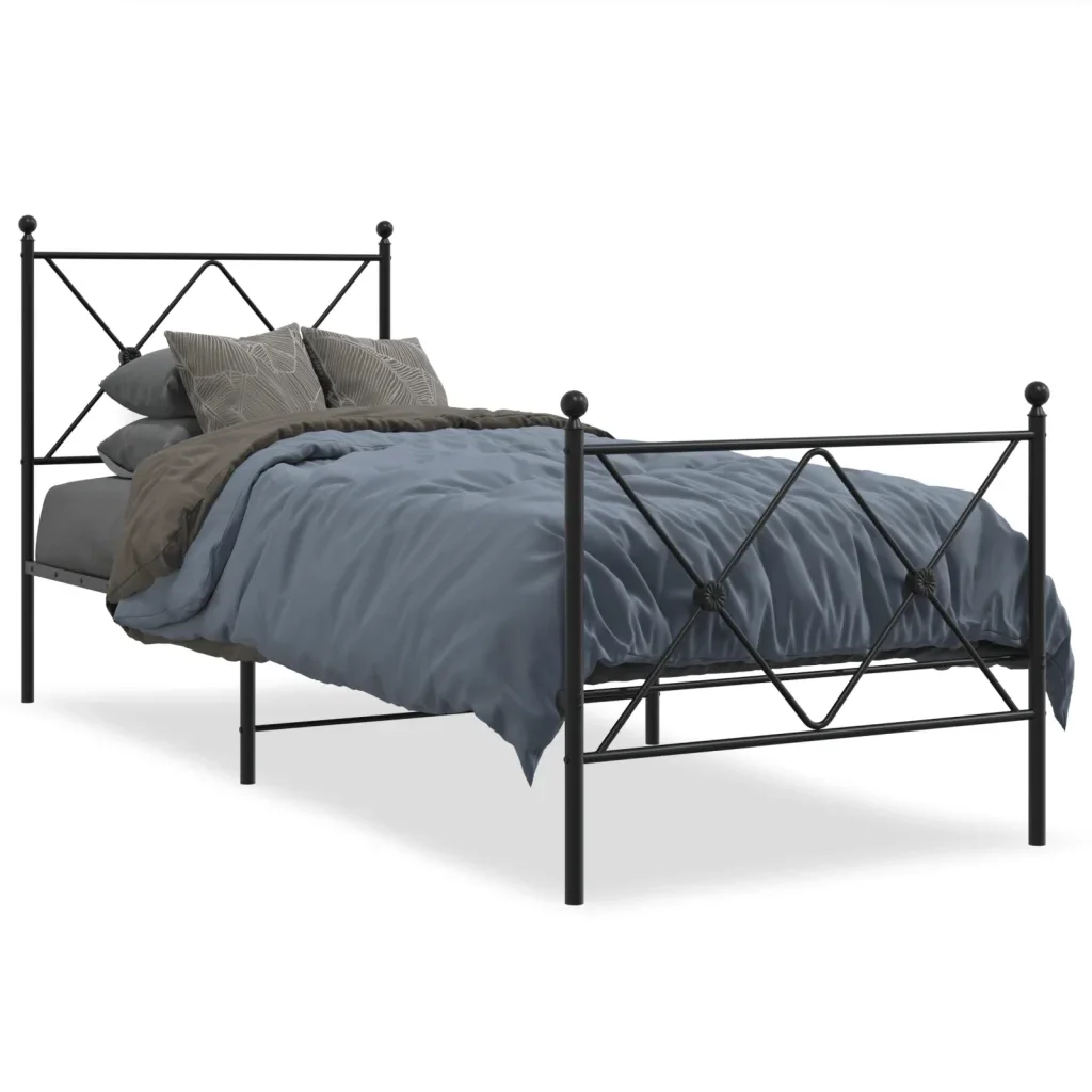 Letto singolo | Letto per adulti | Giroletto con Testiera e Pediera Metallo Nero 80x200 cm