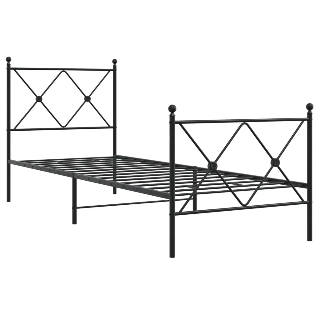 Letto singolo | Letto per adulti | Giroletto con Testiera e Pediera Metallo Nero 80x200 cm - Image 3