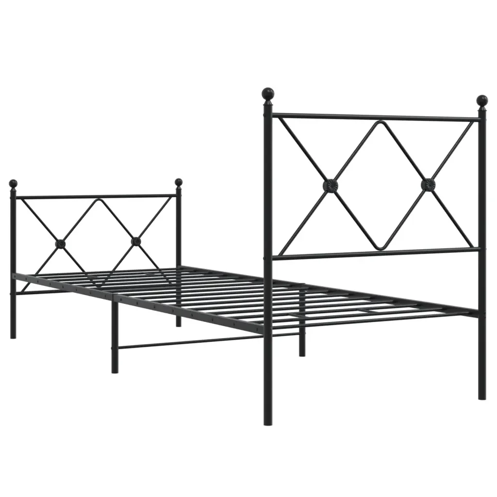 Letto singolo | Letto per adulti | Giroletto con Testiera e Pediera Metallo Nero 80x200 cm - Image 6
