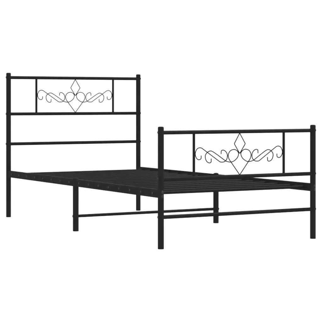 Letto singolo | Letto per adulti | Giroletto con Testiera e Pediera Metallo Nero 80x200 cm - Image 4