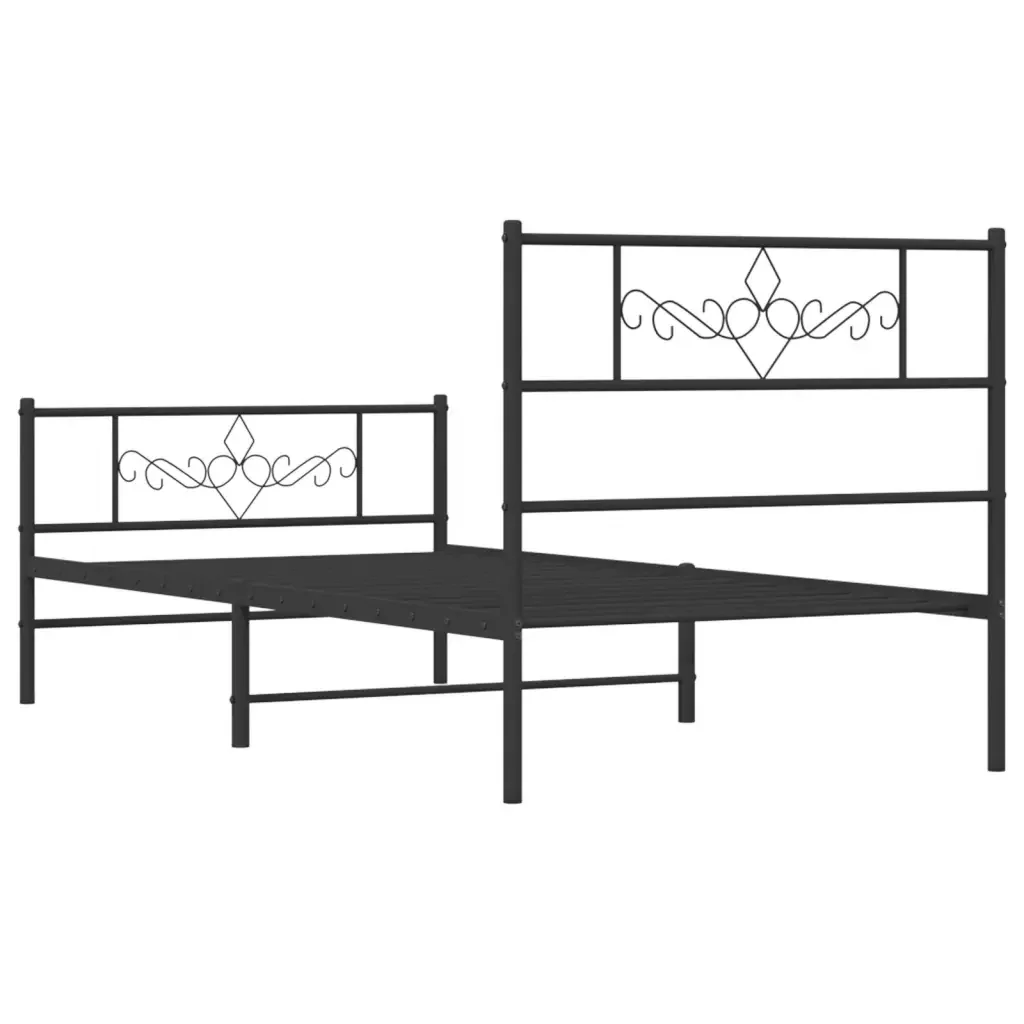 Letto singolo | Letto per adulti | Giroletto con Testiera e Pediera Metallo Nero 80x200 cm - Image 7