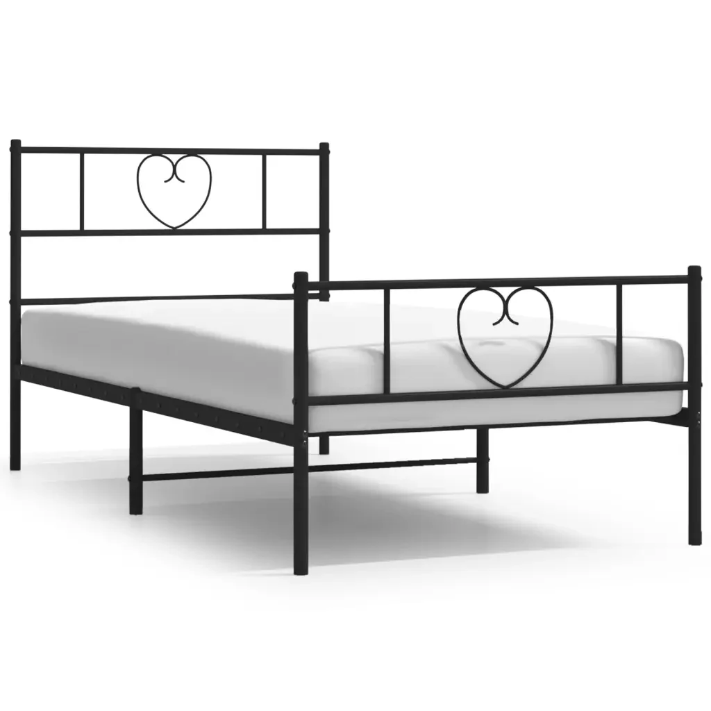 Letto singolo | Letto per adulti | Giroletto con Testiera e Pediera Metallo Nero 90x190 cm