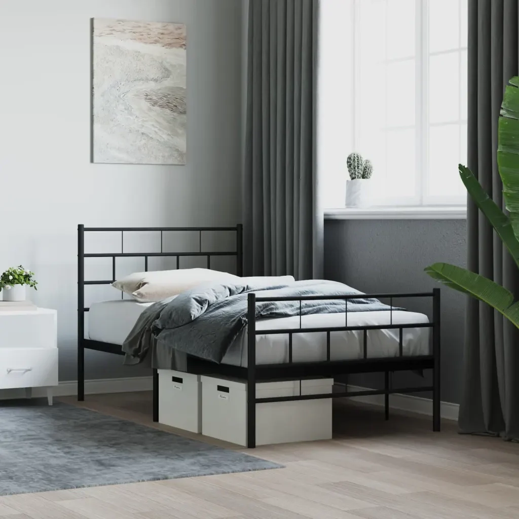 Letto singolo | Letto per adulti | Giroletto con Testiera e Pediera Metallo Nero 90x190 cm - Image 2