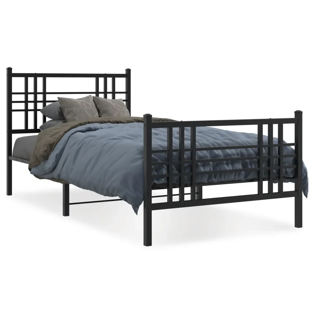 Letto singolo | Letto per adulti | Giroletto con Testiera e Pediera Metallo Nero 90x190 cm