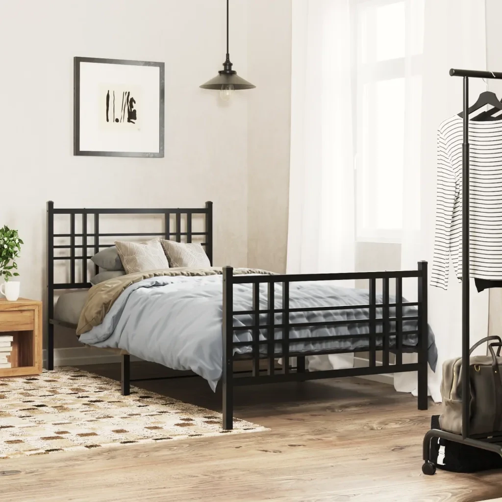Letto singolo | Letto per adulti | Giroletto con Testiera e Pediera Metallo Nero 90x190 cm - Image 2
