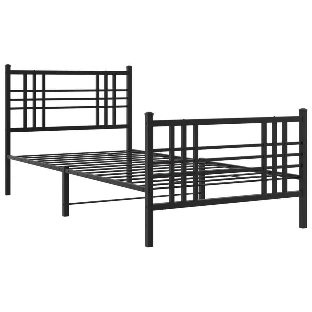 Letto singolo | Letto per adulti | Giroletto con Testiera e Pediera Metallo Nero 90x190 cm - Image 4