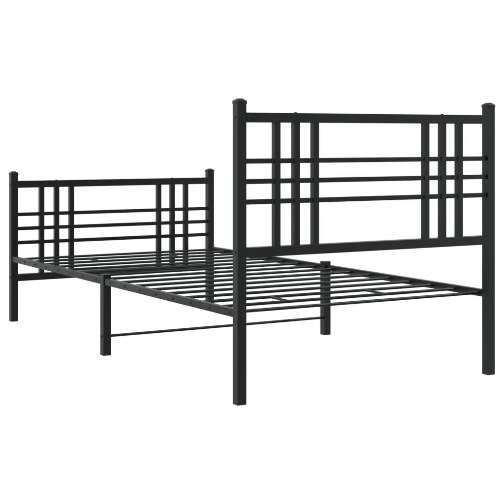 Letto singolo | Letto per adulti | Giroletto con Testiera e Pediera Metallo Nero 90x190 cm - Image 6