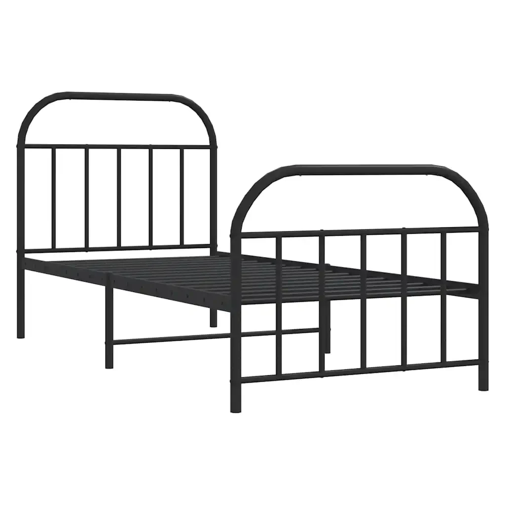 Letto singolo | Letto per adulti | Giroletto con Testiera e Pediera Metallo Nero 90x190 cm - Image 4