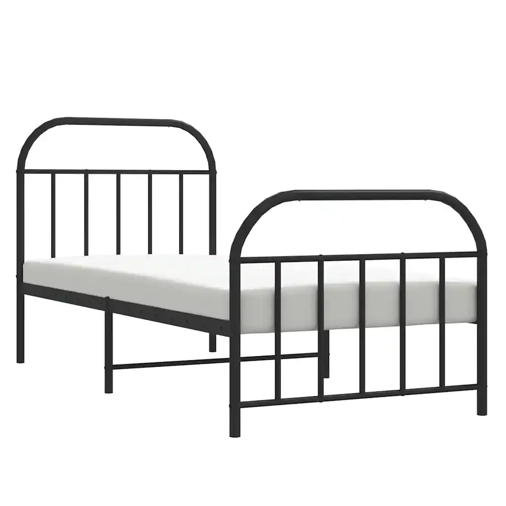 Letto singolo | Letto per adulti | Giroletto con Testiera e Pediera Metallo Nero 90x190 cm - Image 5