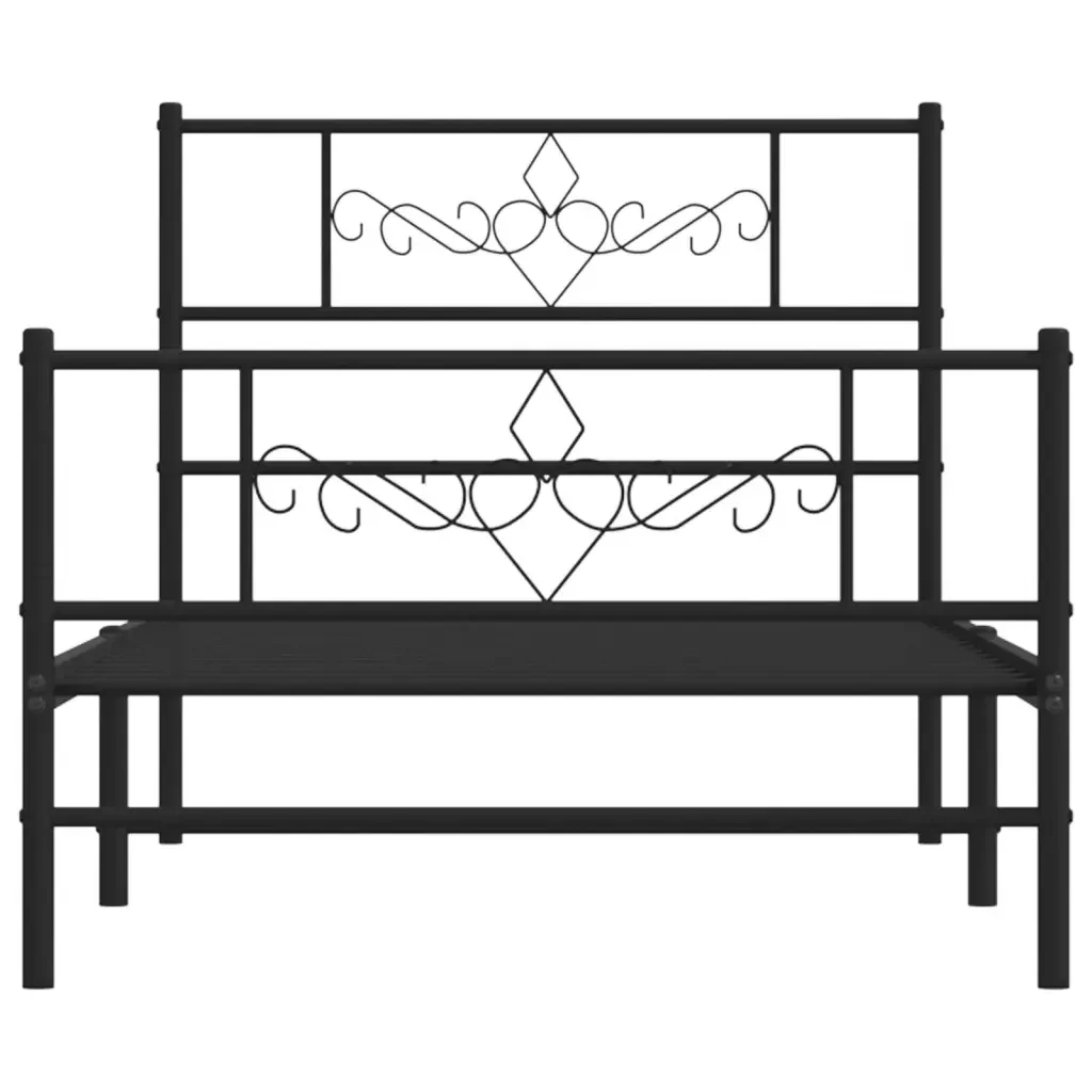 Letto singolo | Letto per adulti | Giroletto con Testiera e Pediera Metallo Nero 90x190 cm - Image 5