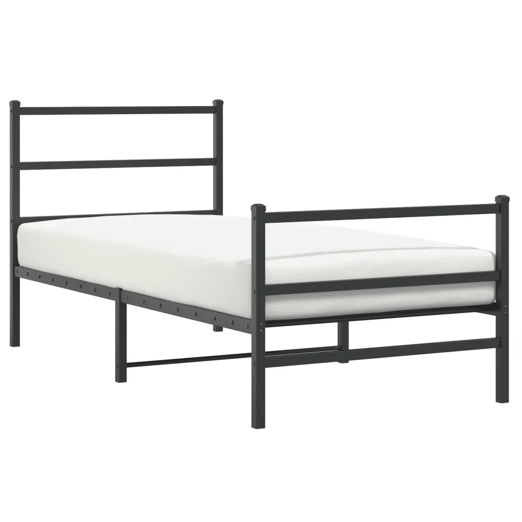 Letto singolo | Letto per adulti | Giroletto con Testiera e Pediera Metallo Nero 90x190 cm