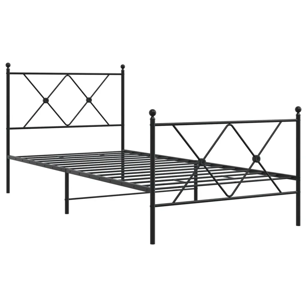 Letto singolo | Letto per adulti | Giroletto con Testiera e Pediera Metallo Nero 90x190 cm - Image 3