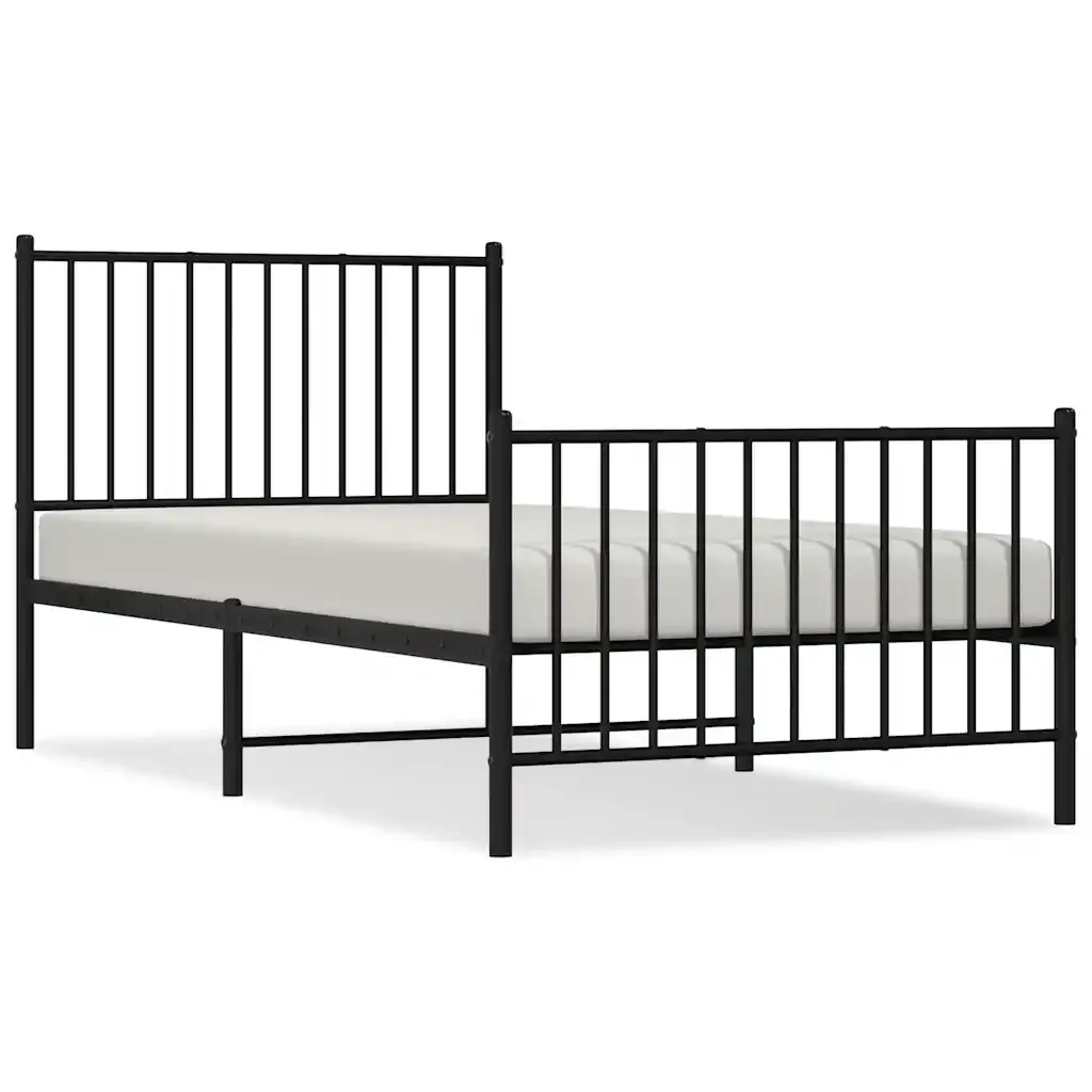 Letto singolo | Letto per adulti | Giroletto con Testiera e Pediera Metallo Nero 90x190 cm