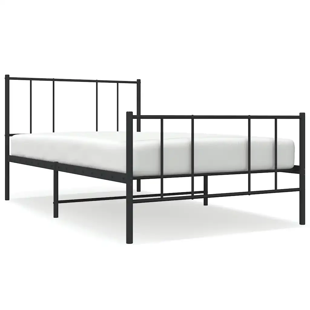 Letto singolo | Letto per adulti | Giroletto con Testiera e Pediera Metallo Nero 90x190 cm
