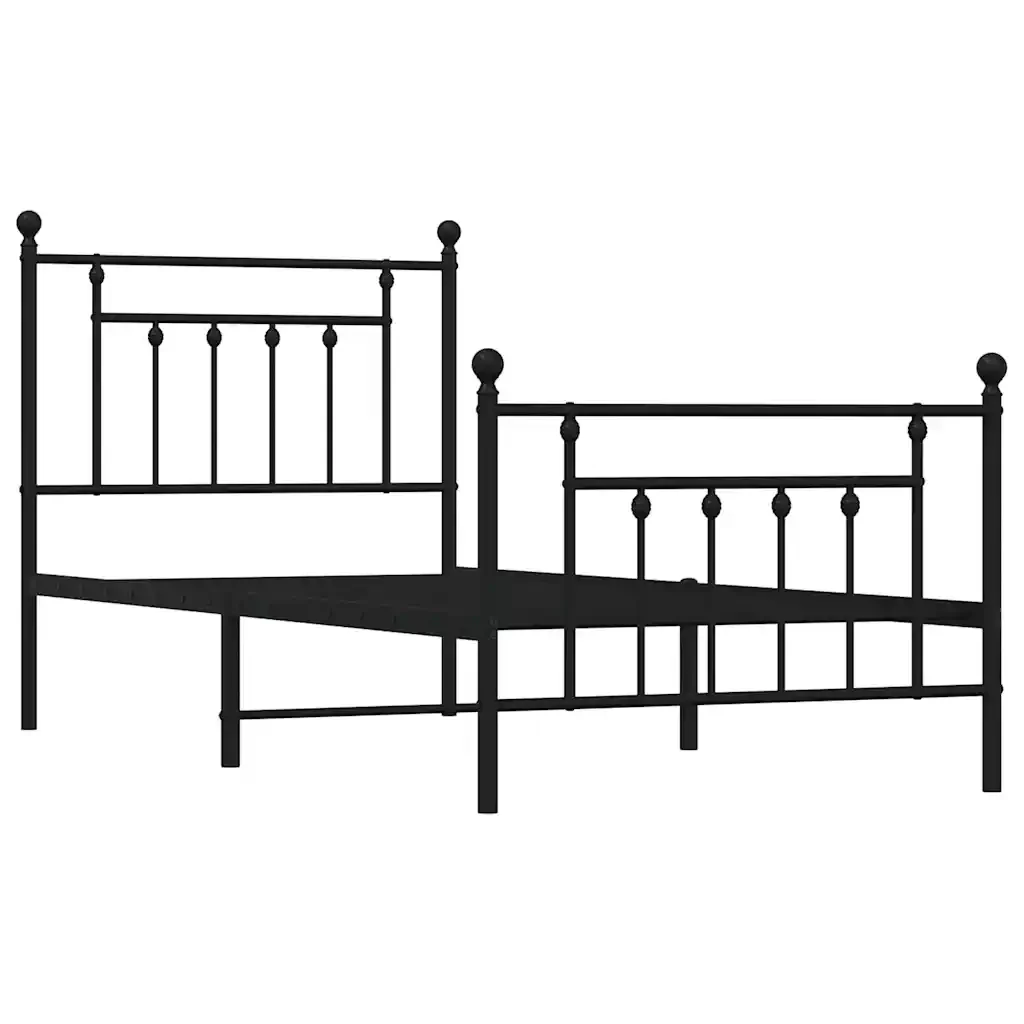 Letto singolo | Letto per adulti | Giroletto con Testiera e Pediera Metallo Nero 90x200 cm - Image 3