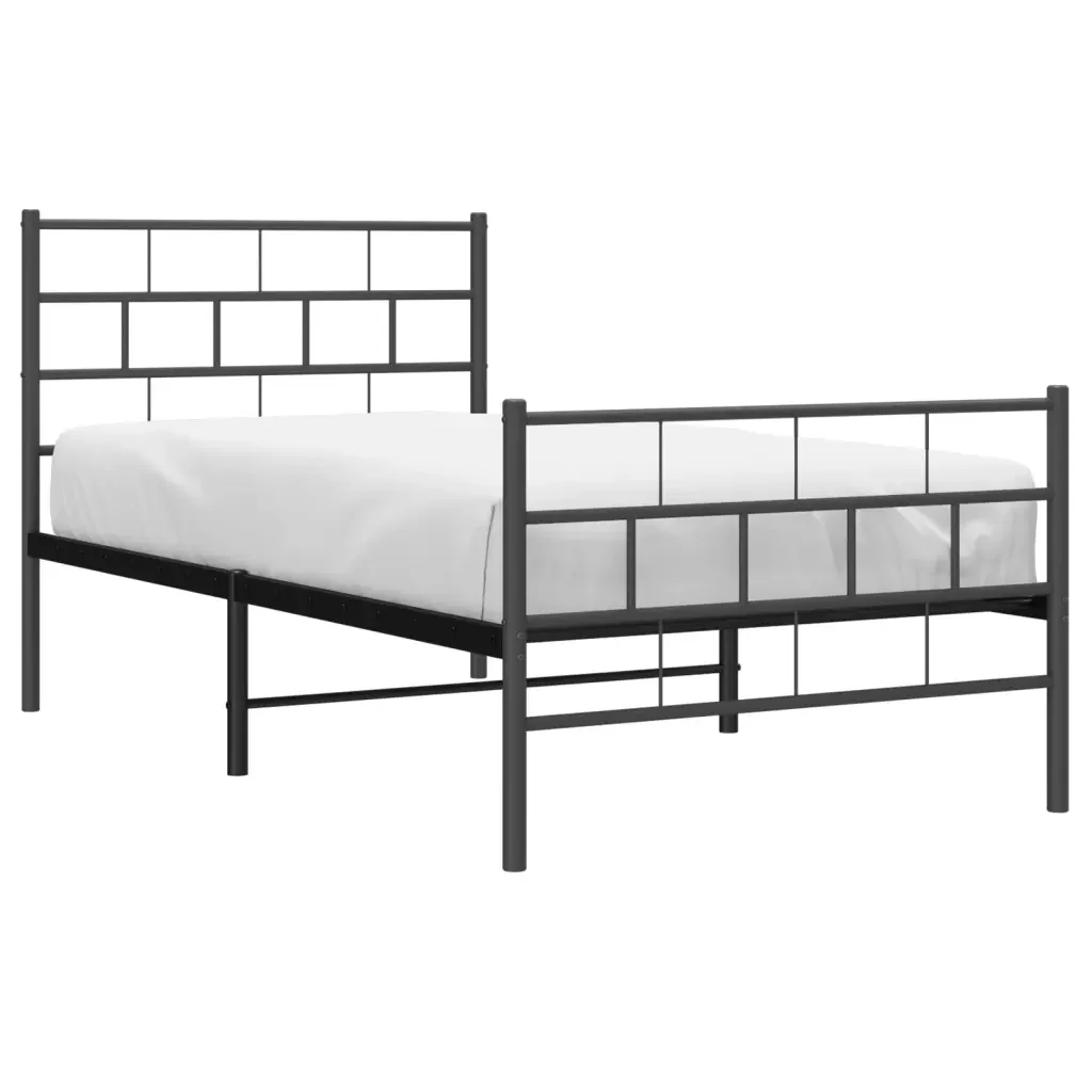 Letto singolo | Letto per adulti | Giroletto con Testiera e Pediera Metallo Nero 90x200 cm - Image 3