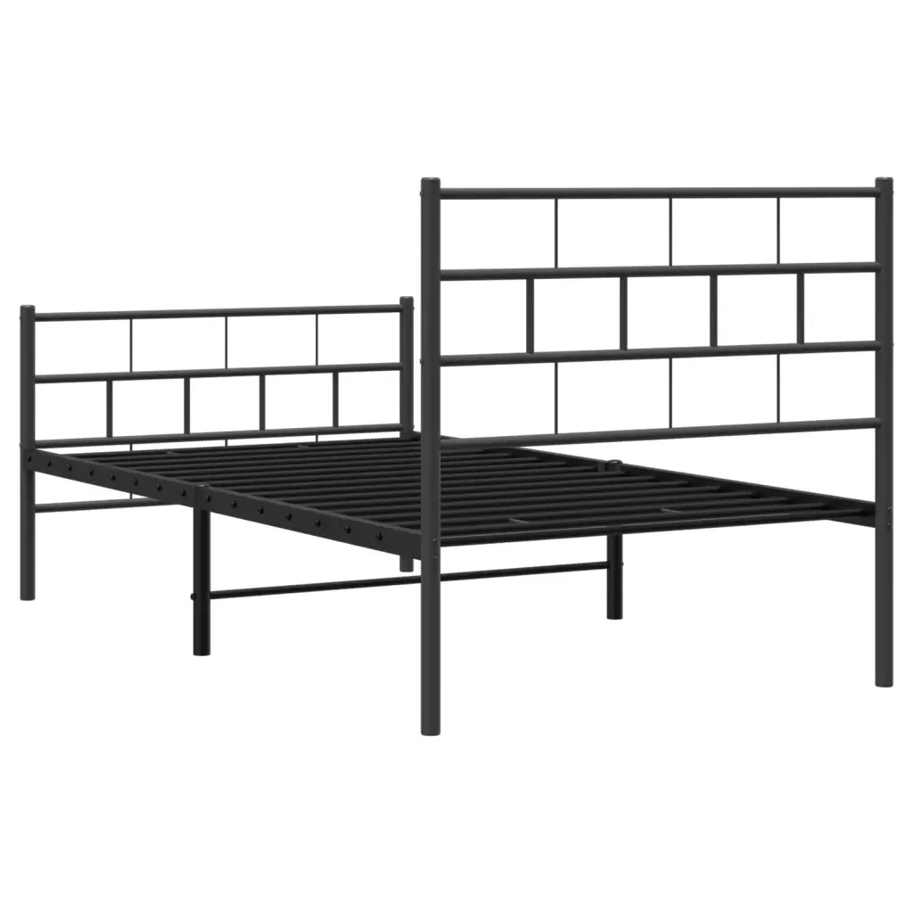 Letto singolo | Letto per adulti | Giroletto con Testiera e Pediera Metallo Nero 90x200 cm - Image 7