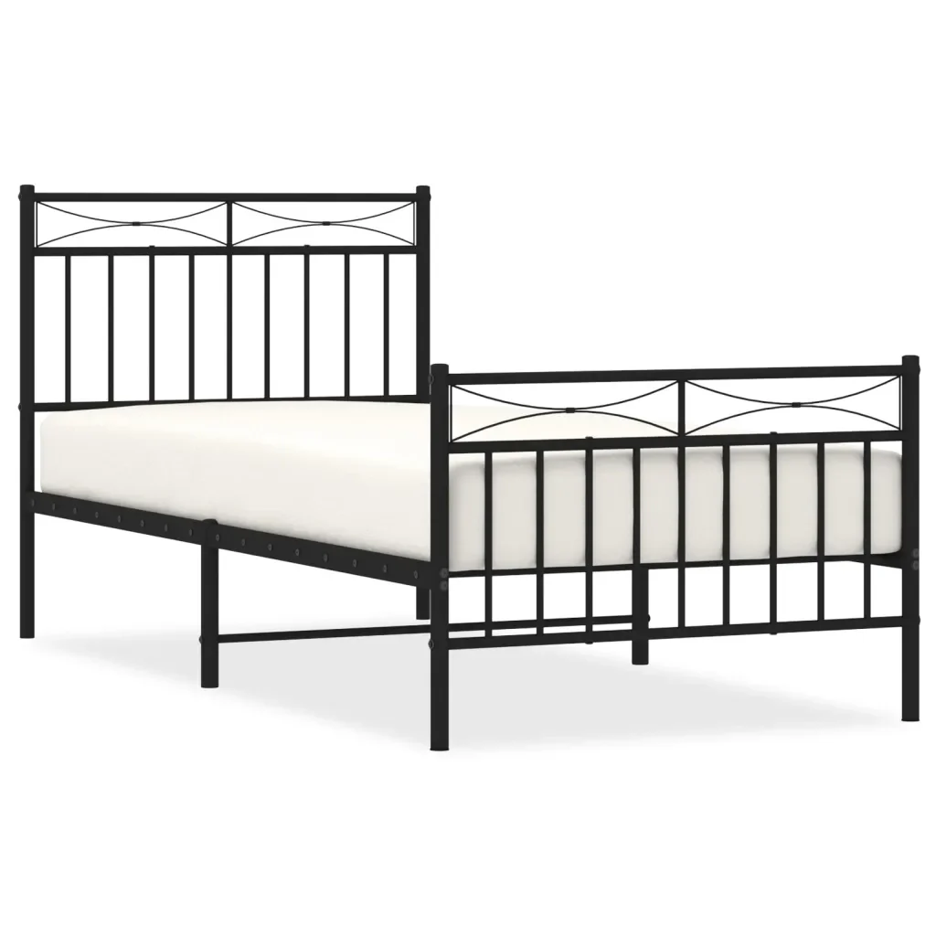 Letto singolo | Letto per adulti | Giroletto con Testiera e Pediera Metallo Nero 90x200 cm