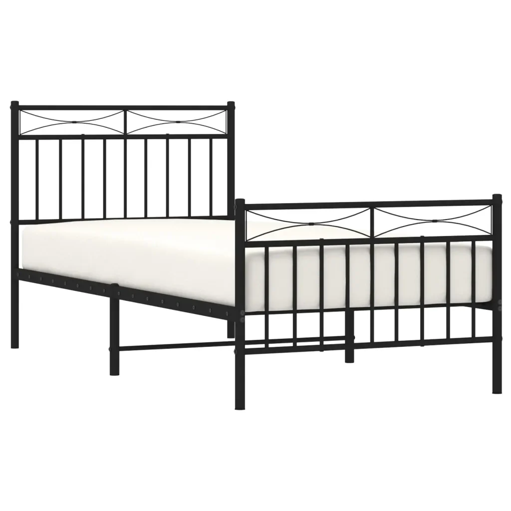 Letto singolo | Letto per adulti | Giroletto con Testiera e Pediera Metallo Nero 90x200 cm - Image 3