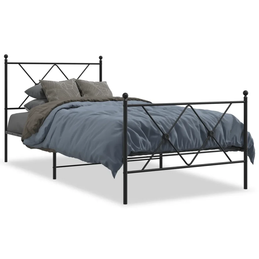 Letto singolo | Letto per adulti | Giroletto con Testiera e Pediera Metallo Nero 90x200 cm