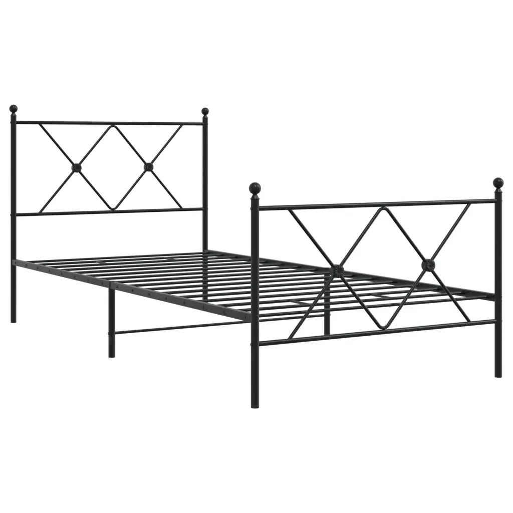 Letto singolo | Letto per adulti | Giroletto con Testiera e Pediera Metallo Nero 90x200 cm - Image 3