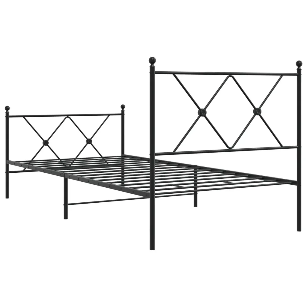 Letto singolo | Letto per adulti | Giroletto con Testiera e Pediera Metallo Nero 90x200 cm - Image 6
