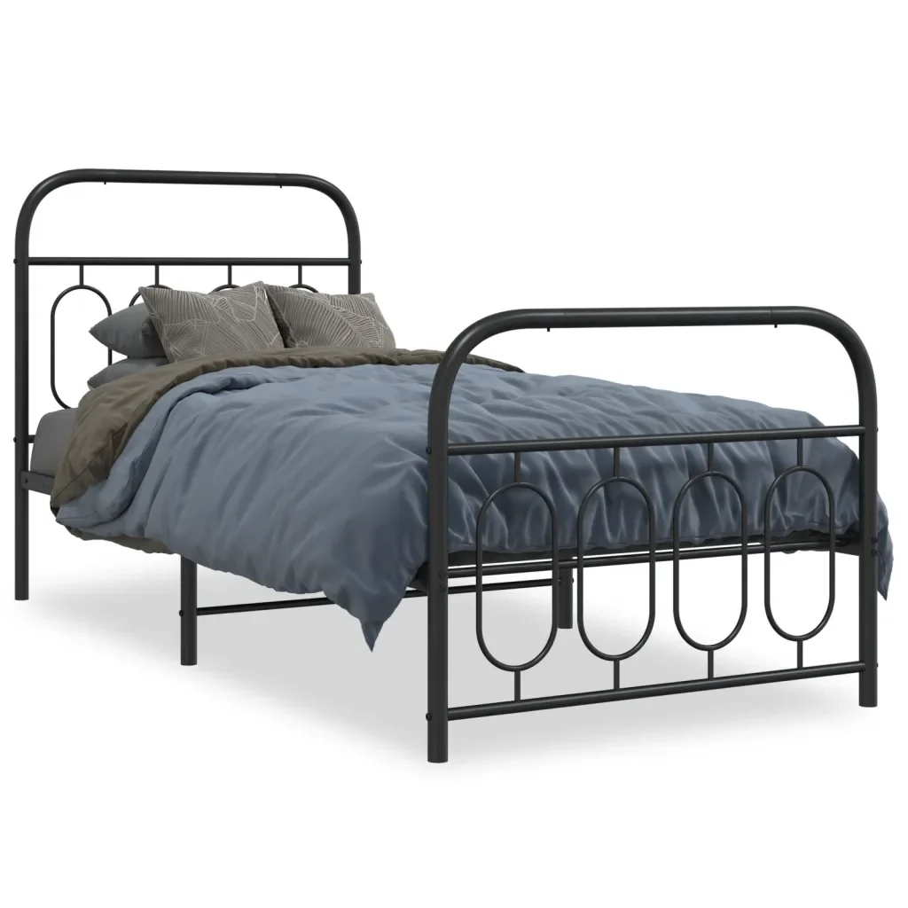 Letto singolo | Letto per adulti | Giroletto con Testiera e Pediera Metallo Nero 90x200 cm