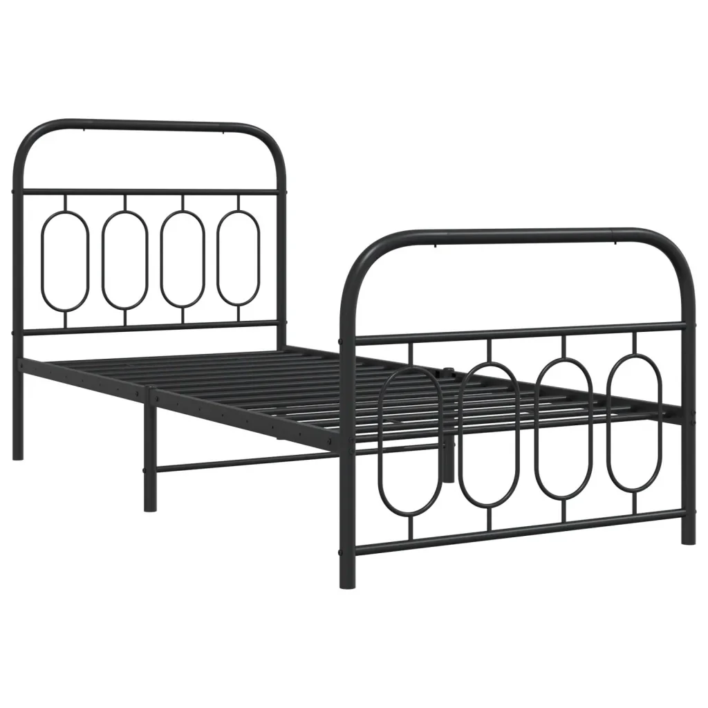 Letto singolo | Letto per adulti | Giroletto con Testiera e Pediera Metallo Nero 90x200 cm - Image 3