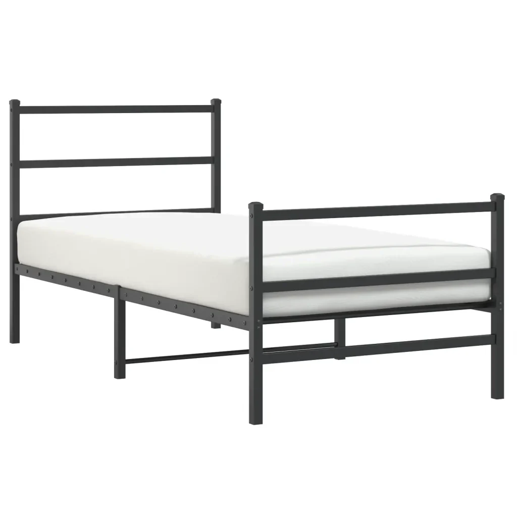 Letto singolo | Letto per adulti | Giroletto con Testiera e Pediera Metallo Nero 90x200 cm