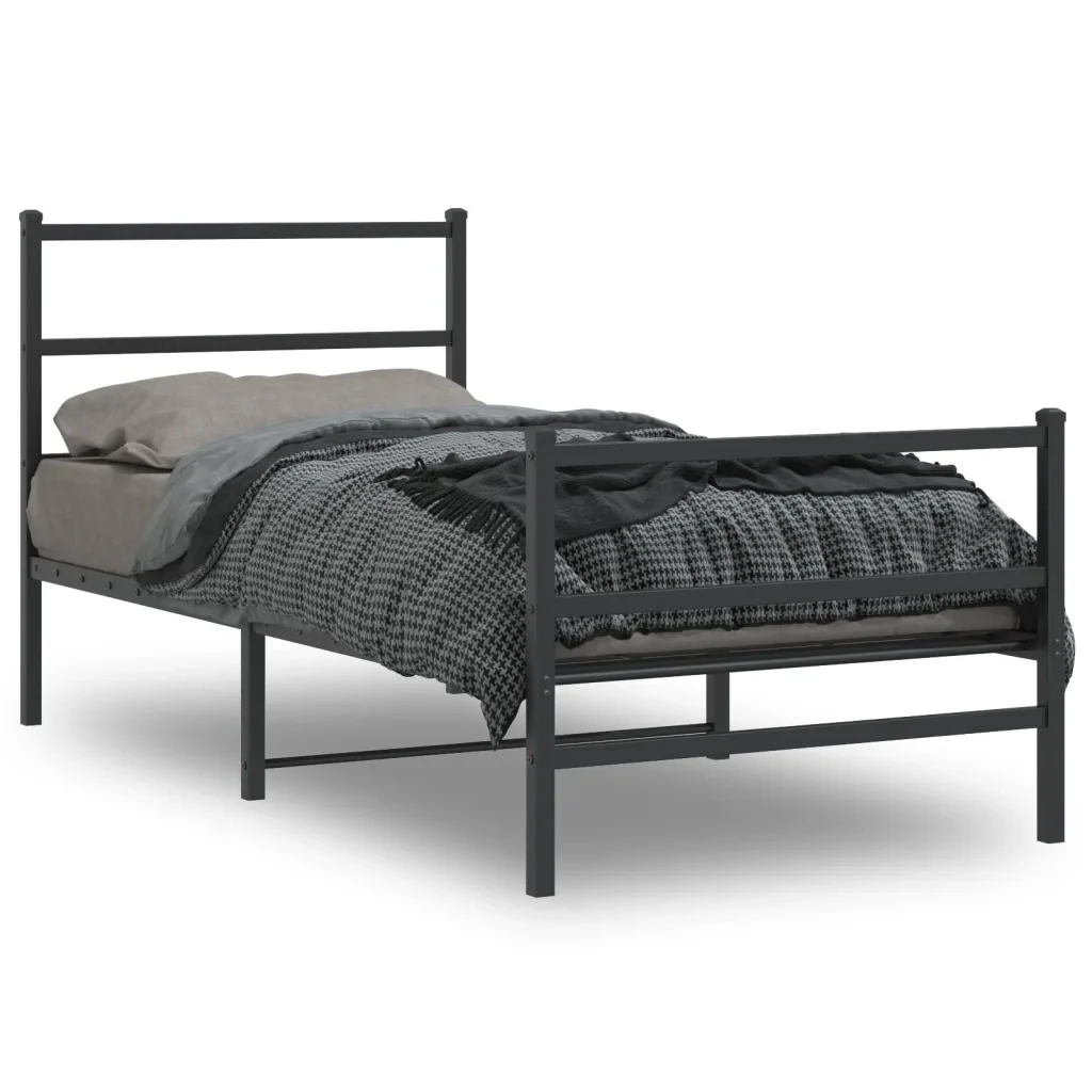 Letto singolo | Letto per adulti | Giroletto con Testiera e Pediera Metallo Nero 90x200 cm - Image 2