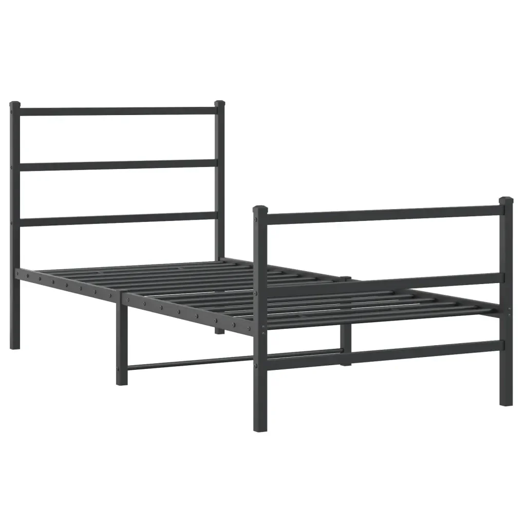 Letto singolo | Letto per adulti | Giroletto con Testiera e Pediera Metallo Nero 90x200 cm - Image 4