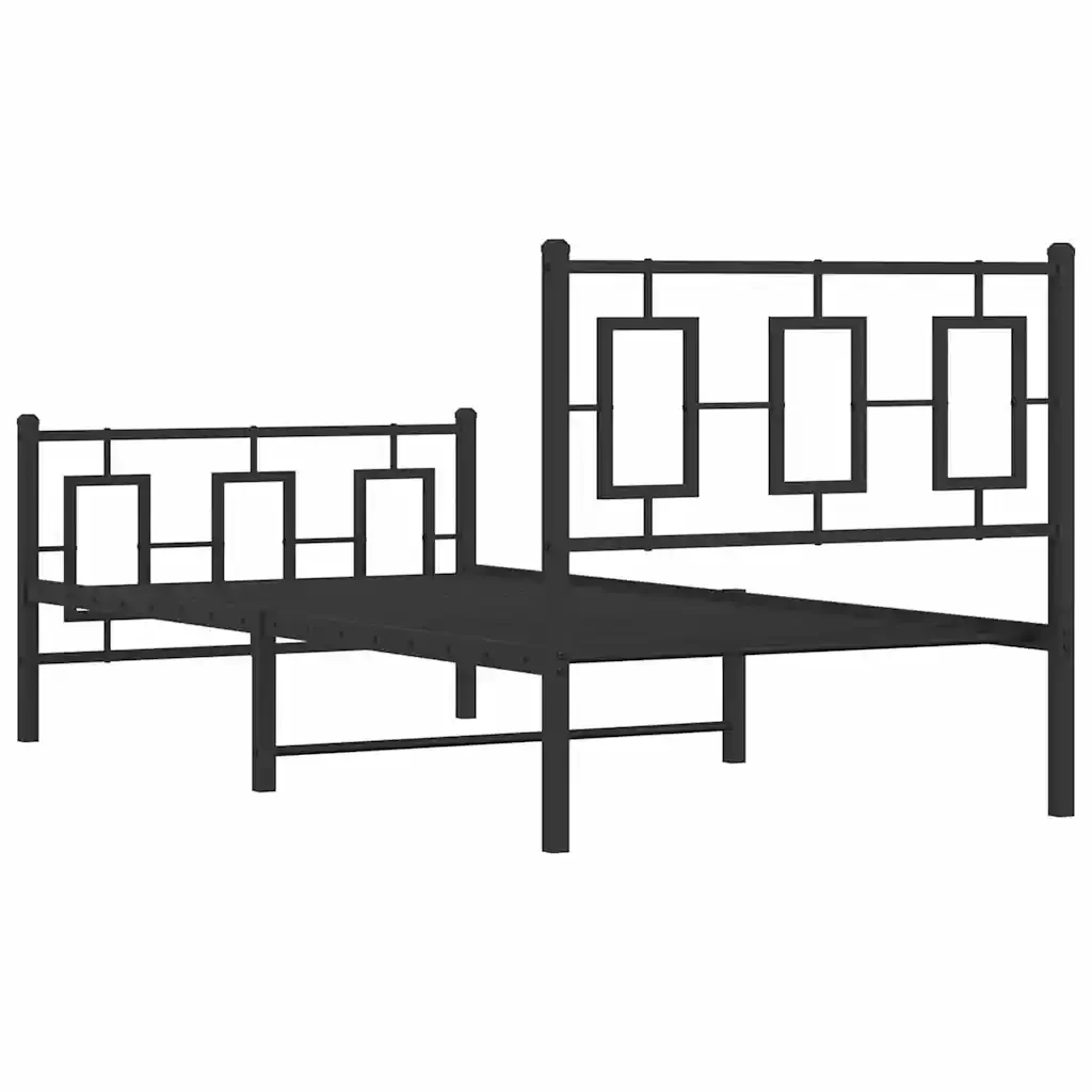Letto singolo | Letto per adulti | Giroletto con Testiera e Pediera Metallo Nero 90x200 cm - Image 7