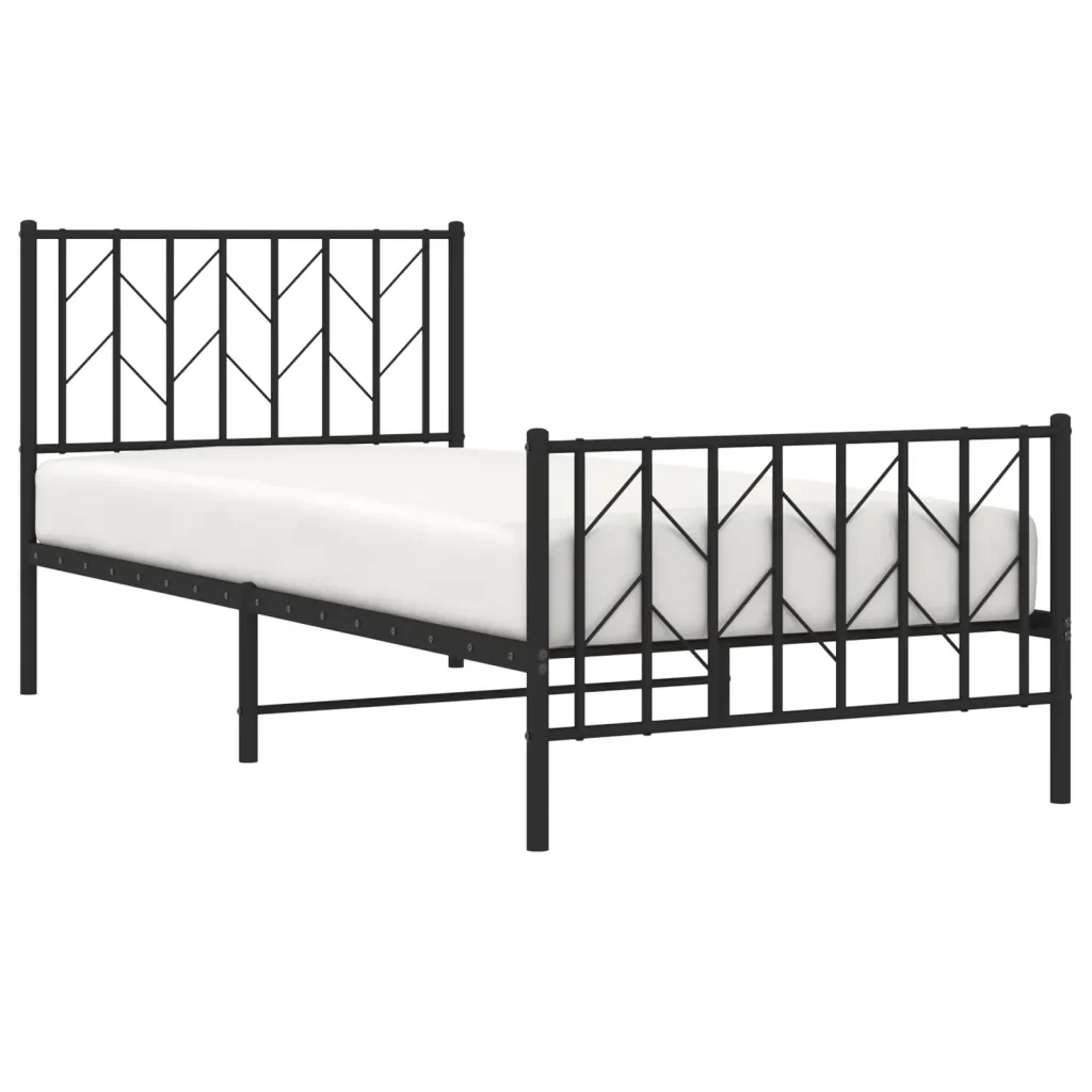 Letto singolo | Letto per adulti | Giroletto con Testiera e Pediera Metallo Nero 90x200 cm - Image 4