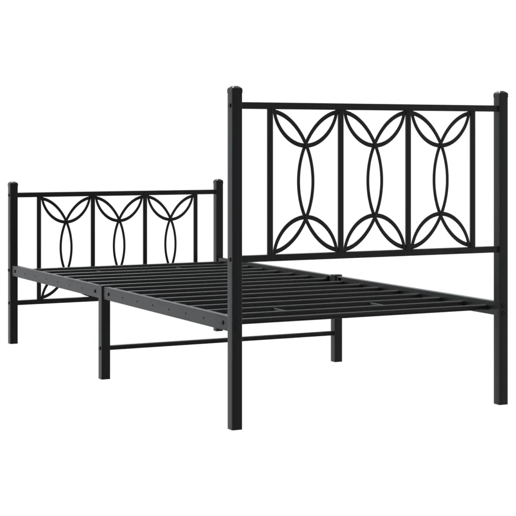 Letto singolo | Letto per adulti | Giroletto con Testiera e Pediera Metallo Nero 90x200 cm - Image 6