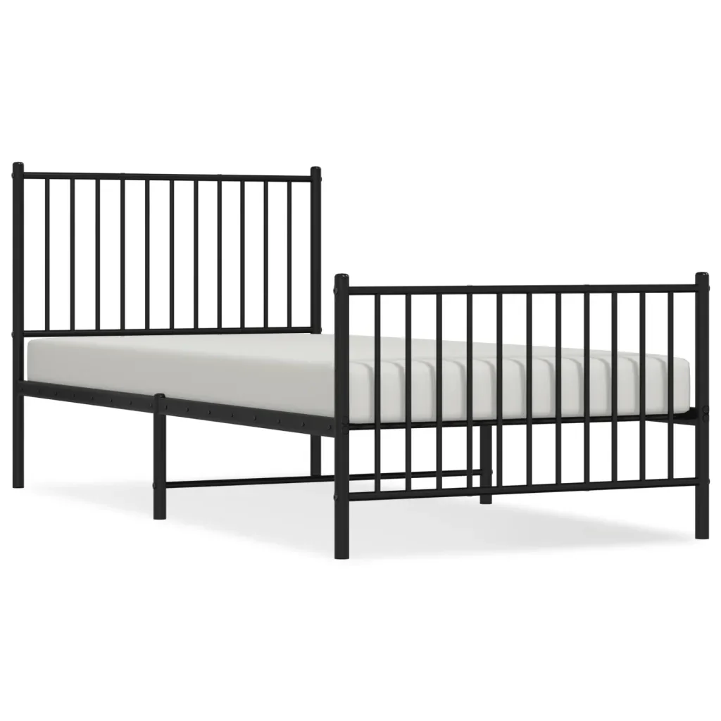 Letto singolo | Letto per adulti | Giroletto con Testiera e Pediera Metallo Nero 90x200 cm