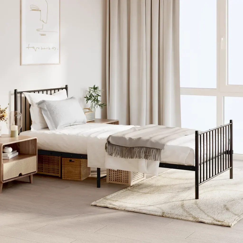Letto singolo | Letto per adulti | Giroletto con Testiera e Pediera Metallo Nero 90x200 cm - Image 2