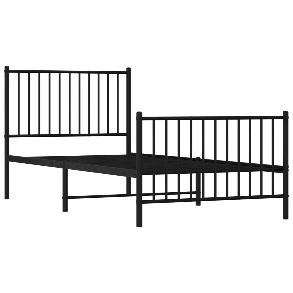 Letto singolo | Letto per adulti | Giroletto con Testiera e Pediera Metallo Nero 90x200 cm - Image 3