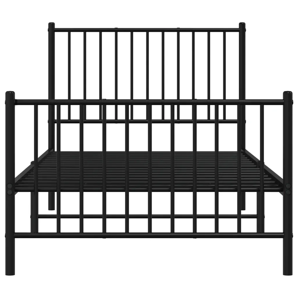 Letto singolo | Letto per adulti | Giroletto con Testiera e Pediera Metallo Nero 90x200 cm - Image 5